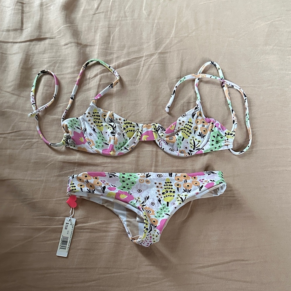 Floral Bikini Set with Pink and Green Accents